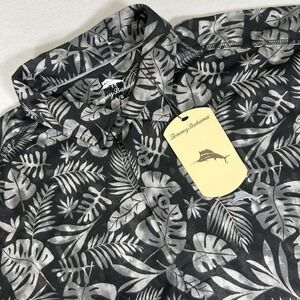 NWT Tommy Bahama‎ Mens Large Black Floral All Over Print Short Sleeve Polo Shirt